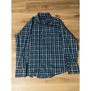 Wrangler Men Button Up‎ Shirt XL Green Plaid Western Pearl Snap Short Sleeve EUC
